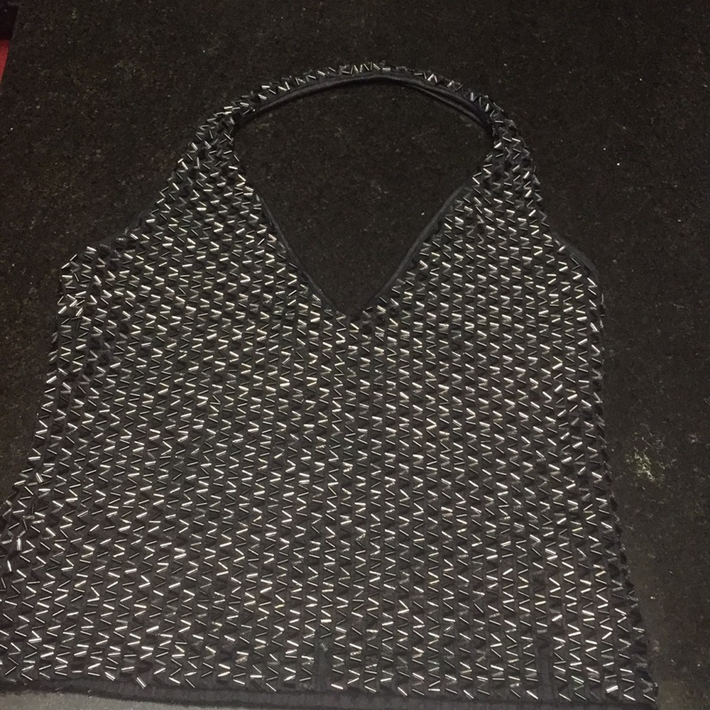 Black beaded spandex halter top